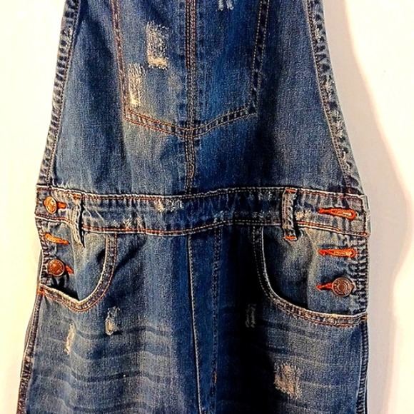 VICI OVERALLS Distressed Frayed Dark Blue Sz Small AMAZING JEANS! Super Cute!! - Picture 3 of 16